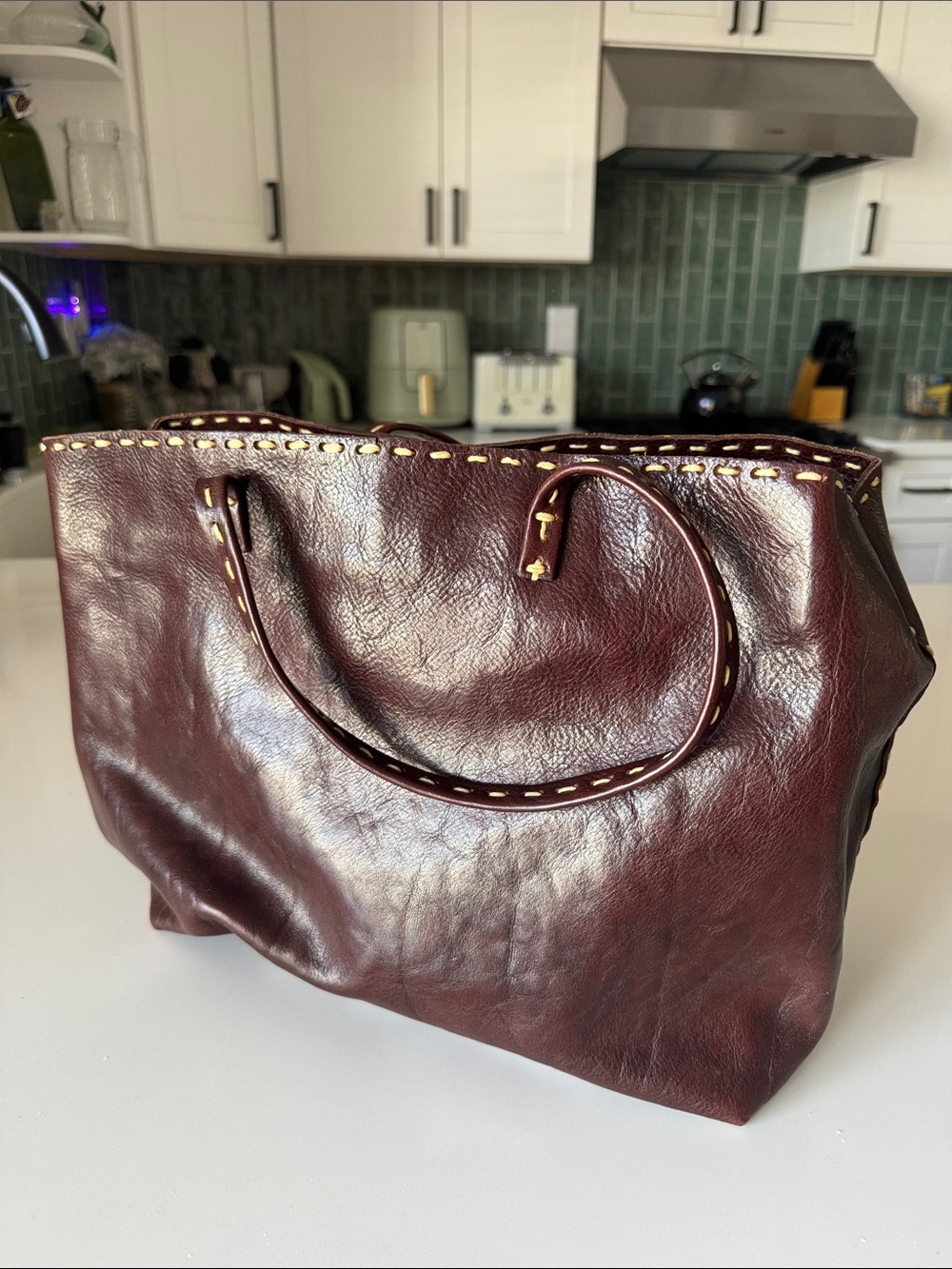 Leather Tote Bag in Deep Burgundy